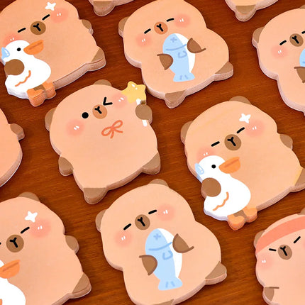 5Pcs/Lot Cute Capybara Sticky Note 60Sheets/Book Kawaii Goose Fish Capybara Shaped Memo Pad Student Message Writing Pads School