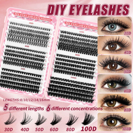 Lash Clusters with Spikes Kit DIY Spiky Eyelash Extension Thick Volume Spiky Individual Lashes Set Mink Strip Lash by LAKANAKU