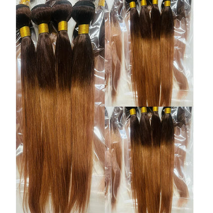 12A Brazilian Virgin Straight Bundles with Lace Closure Human Hair Ombre  2 Tone 100% Unprocessed Remy Hair