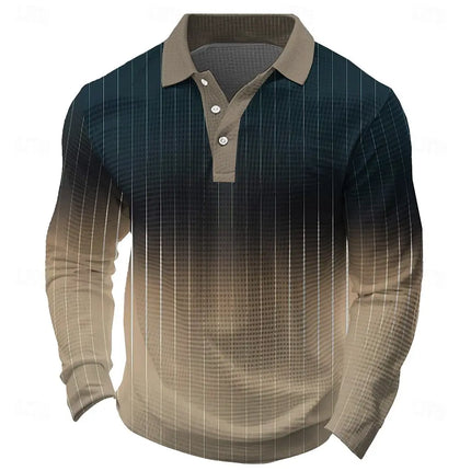Men's 3D Digital Print Long Sleeve Polo Shirt Breathable Casual Top Slim Fit Quick Dry Classic Collar Multi Colors Fall Winter