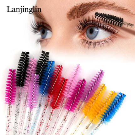 Lanjinglin 50/100Pcs Makeup Eyelash Brushes Crystal Eyebrow brush Diamond Handle Mascara Wand Applicator Lashes Extension Tools