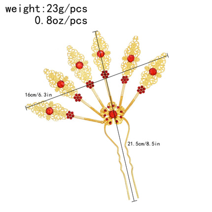 New Golden Alloy Leaf Crystal Flower Hairpin Hair Accessories for Women Thailand Ethnic Dance Party Decoration Headwear Jewelry