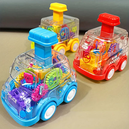 1pc Transparent Move Gear Car Press and Go Toy Car Cartoon Inertial Pull Back Cars Bus Toy Boy and Girl Gift