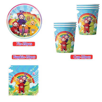 Teletubbies Theme Birthday Party Decoration Animation Plates Tablecloth Balloons Cake Decoration Kids Birthday Party Supplies