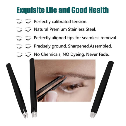 Tweezers Set Stainless Steel Eyebrow Tweezers for Facial Hair Splinter Ingrown Hair Removal Eyelashes Extension Makeup Tools