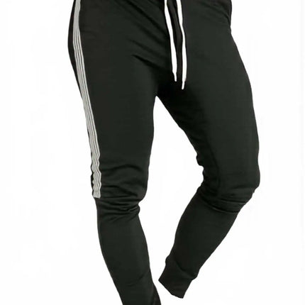 Male Athletic Jogger Pants Side 3 Stripes Design Slim Tapered Sweatpants Elastic Waist Running Gym Casual Street Trousers