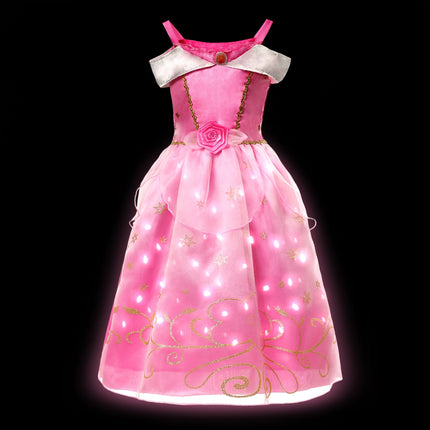 Girl Princess Dress with LED Light Up Costume for Children Cosplay Party Clothes Blue Pink Outfit Carnival Christmas Prom Gown
