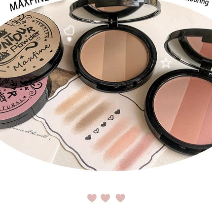 3in1 Three Colors Powder Tray Blush Contouring Waterproof Long Lasting Delicate Natural Face Makeup