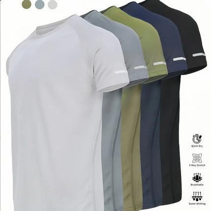 Men's Short Sleeve Sport T-shirt Quick Dry Running Blue Football Training Fitness Casual Wear Polyester Fiber round Neck T-shirt