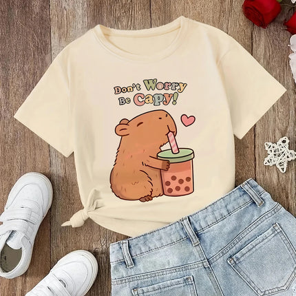 funny 90s Capybara Tshirt Kids Children T-Shirt capibara Cartoons Clothes Kid Girl Boy Capybaras T Shirt Baby Casual Top Clothes