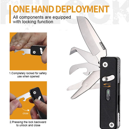 ROXON S504G Mini Multifunctional Back Clip, Interchangeable Outdoor Camping Multi Knife Scissors, Practical Folding Knife