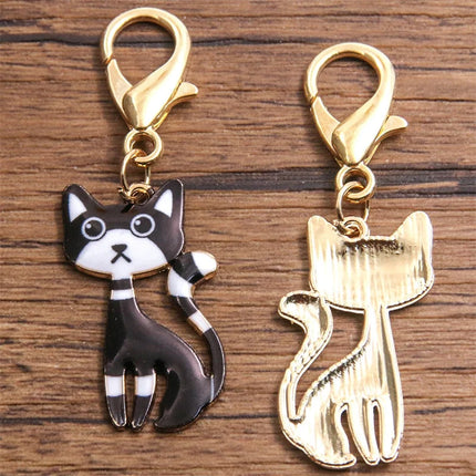 New 8pcs Colorful Alloy Metal Drop Oil Printing Cat Charm Animal Lobster Buckle Kit Pendant For Enamel DIY Jewelry Accessories