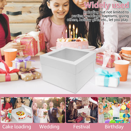 10Pcs White Bakery Boxes with Window, 12 X 12 X 8 Inches, Fold Cake Boxes Treat Boxes for Cookies, Pastry, Macarons Party Favor