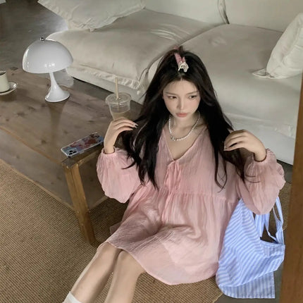 Korean Version V-neck Long Sleeved Shirt for Women's Spring 2024 New Loose Medium Long Sun Protection Shirt Top Two-piece Set