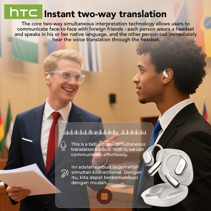 HTC NE39 Bluetooth Earphones AI Translator Earbuds OWS Sport Wireless Headphones Comfortable Earhooks Ultra-long battery life