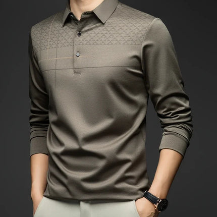 Formal Polo Tshirts Men Graphic Design Long Sleeve Shirt Collar Office Work Polo Tops Man Clothing
