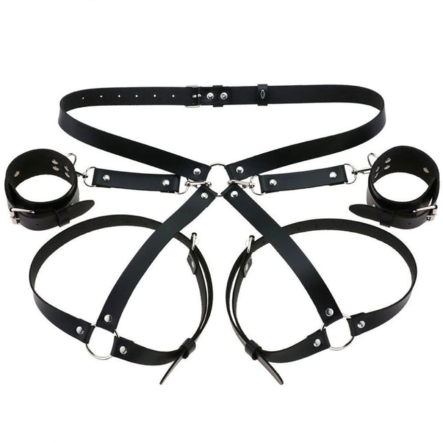 Women's Sexy PU Leather Harness Lingerie BDSM Sexual Outfit Garter Belt Fetish Erotic Gothic Sex Costume Babydoll Underwear