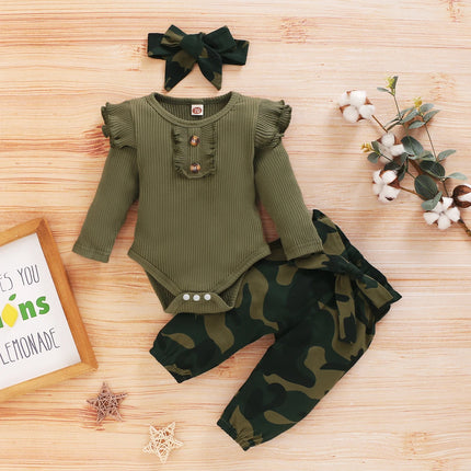 3PCS Camouflage Clothing Set Newborn Baby Girl Long Sleeve Romper +Pants Spring&Autumn Outfits for Toddler Boy 0-18 Months