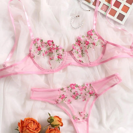 Women Sexy Lace Lingerie Fashion Wire Free Sexy Underwear Set For Women Embroidery Perspective Sexy Lingerie For Women Sleepwear