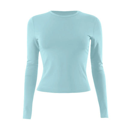 Women Fashion Casual Long Sleeve T-Shirt Lady Minimalist Style Solid Color Round Neck Top Female Casual Skinny Daily Clothes