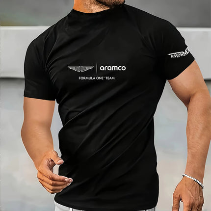 Aston Martin F1 summer new mock neck short-sleeve T-shirt, quick-drying sport top for fitness, running and body shaping