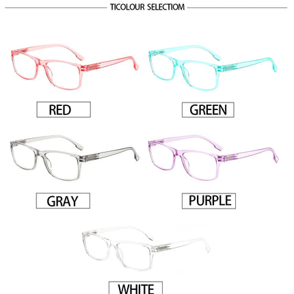 Henotin Reading Glasses for Men And Women Transparent Colored Rectangular Frames HD Anti-Blue Light Lenses Prescription Glasses