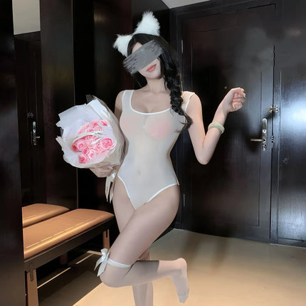 Backless Sexy Tight Women's Bodysuit See Through Elasticity Women High Cut Thong Bodysuit Stretch Bodysuits Sexy Open Crotch