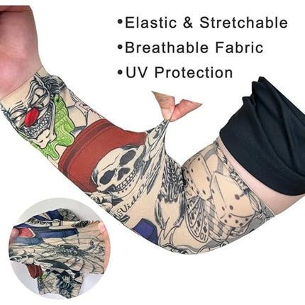 6pcs Unisex Tattoo Arm Sleeves To Cover Arms Sun Protection UV Protection Cool Tattoo Print Sleeve for Outdoor Cycling