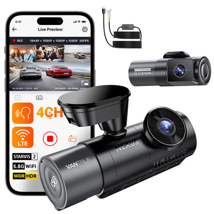 Vantrue N5S DashCam 4 Channel WiFi 360 Degree STARVIS 2 IR Night Vision 2.7K+1080P*2+1440P LTE Support 24 Hours Parking Mode