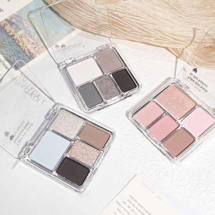 Korean Style Eyeshadow Palette 5 Colors Velvet Matte Pearl Shimmer Blendable Talc-Free Mini Holiday Gift Set