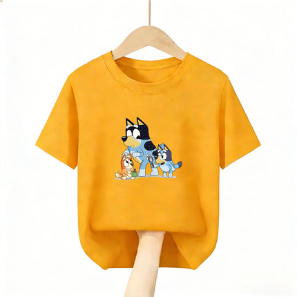 Kids Breathable Bluey Tshirt 2026 New 100 Cotton Short Sleeve Tee Cartoon Character Print for Boys Girls Daily Favorite