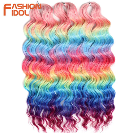 Anna 24 Inch Hair Synthetic Deep Wave Braiding Hair Extensions Braid Hair Ombre Rainbow Red Orange Twist Crochet Curly Hair
