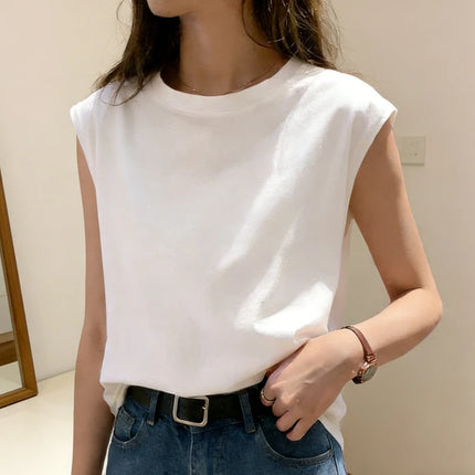 Women's Loose Sleeveless Tank Top Summer Casual Vest Basic Daily T-shirt Sweet Style Suitable For Students Stretchy Soft Women's Wear