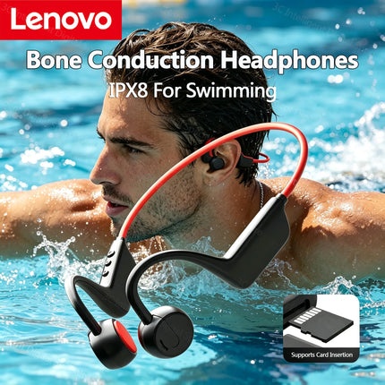 Lenovo Bone Conduction Headset Wireless Swimming Sports Headphone IPX8 Bluetooth 5.4 With Mic Waterproof Exercise Fitness