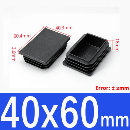 Black Plastic Square Oblong Pipe Plug 13x13mm~100x100mm Insert Table Chair Furniture Foot Cover Anti Slip Blanking End Cap