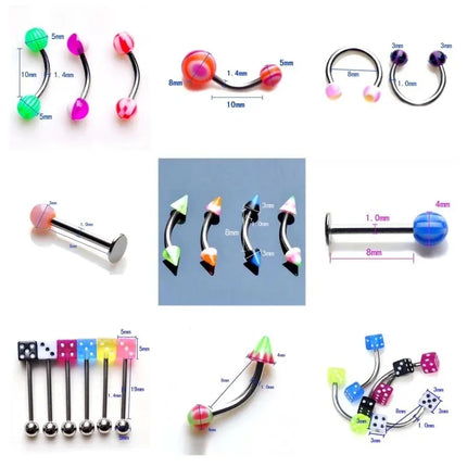45/90PCS Stainless Steel Body Piercing Jewelry Nose Ring Tongue Bars Navel Eyebrow Lip Labret Piercing Jewelry Horseshoe Rings