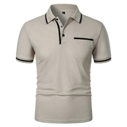 New Summer Men's Short Sleeve Polo Shirts Solid Business Casual Tees Fashion Breathable Loose Patchwork Tops Pockets Male Polos
