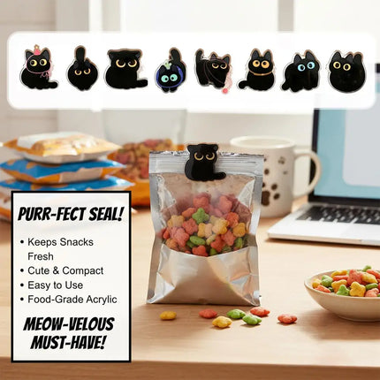 8pcs Black Cat Bag Clips Food Storage Creative Snack Clip Seasoning Bag Fresh-keeping Moisture-proof Cute Seal Clip Kitchen Tool