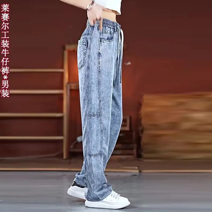 Jeans Men Italy Luxury 2026 New Summer Lyocell Ultra-thin Snowflake Jeans Men's Brand Vertical Large Size Wide Leg Pants