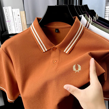 100% Pure Cotton Breathable Men's Summer Fashion Sports Brand Wheat Embroidery Short Sleeve Polo Shirt Business Casual T-shirt