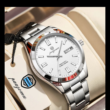 PAAZOMU Top Luxury Man Watch Waterproof Stainless Steel Men Wristwatch Luminous Date Week Fashion Business Quartz Men's Watches