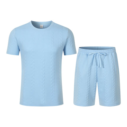 Summer men's new jacquard solid-color simple and fashionable comfortable round-neck short-sleeved short pants set