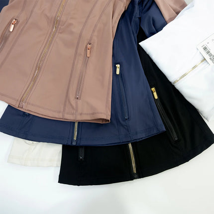 Women Yoga Zip Jacket Slim Fit - Quick Dry Nylon Stand Collar / Veste Yoga Femme Zip Slim - Séchage Rapide Nylon Col Montant