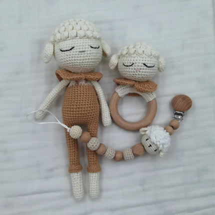 Newborn Mobile Gym Educational Ring Teething Toy Baby Cotton Baby Wooden Ring Rattle Crochet Wool Toy Customize Pacifier Chain