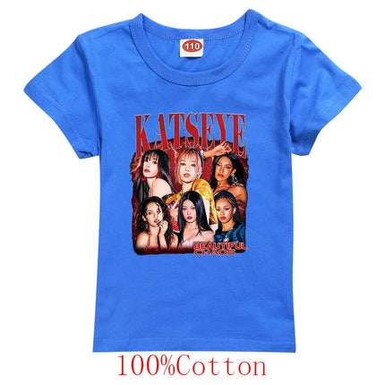 Hot Katseye T Shirt Kids Summer Clothes Girls Short Sleeve T-Shirt Toddler Boy Cotton Casual Tops Children's Fashion Streetwear