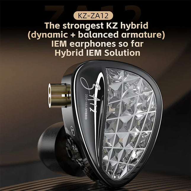 KZ ZA12 Hybrid dynamic balanced armature IEM earphones HiFi Bass wired headphone Noise Cancelling Earbuds in ear Monitor Headset