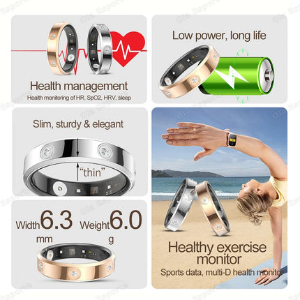 2026 New Diamond Fashion Women Smart Ring IP68 Waterproof Lady Ring Heart Rate Health Monitor Sports Pedometer Fitness Rings New