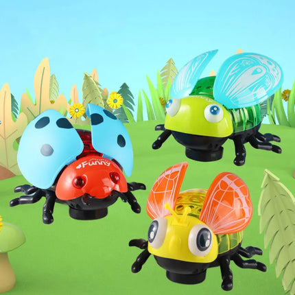 Electric Toys Kid Glowing Leash Pulling Seven Star Ladybug Walking Insect Beetle Light Music Boys Girls Fun Christmas Gift VG103