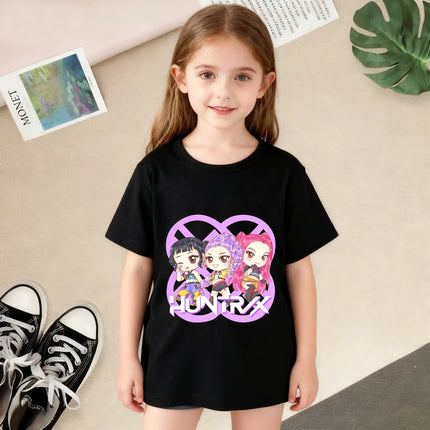 Korean Wave Demon Hunter Fashion Summer Girls Clothing T-shirt Korean Trendy Style 100% Cotton Suitable for Daily Casual Wear