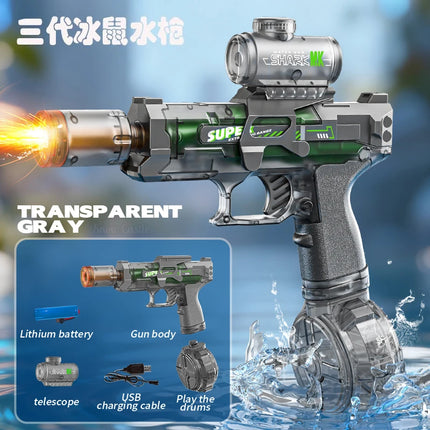 Electric Water Gun Automatic Continuous Firing Squirt Gun Outdoor Toy Long Range Shooting Water Gun with Lights Swimming Toys